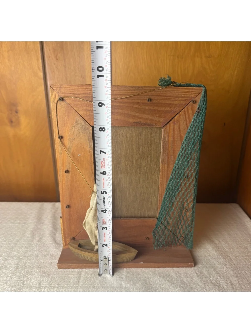 Vintage Nautical Wooden 4x6 Picture Frame With Sailboat & Fishing Net Accent